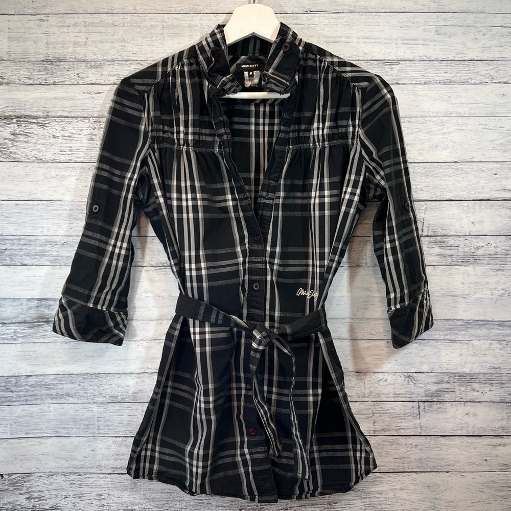Vintage Y2K Miss Sixty Tie Waist Plaid Button-Up Shirt